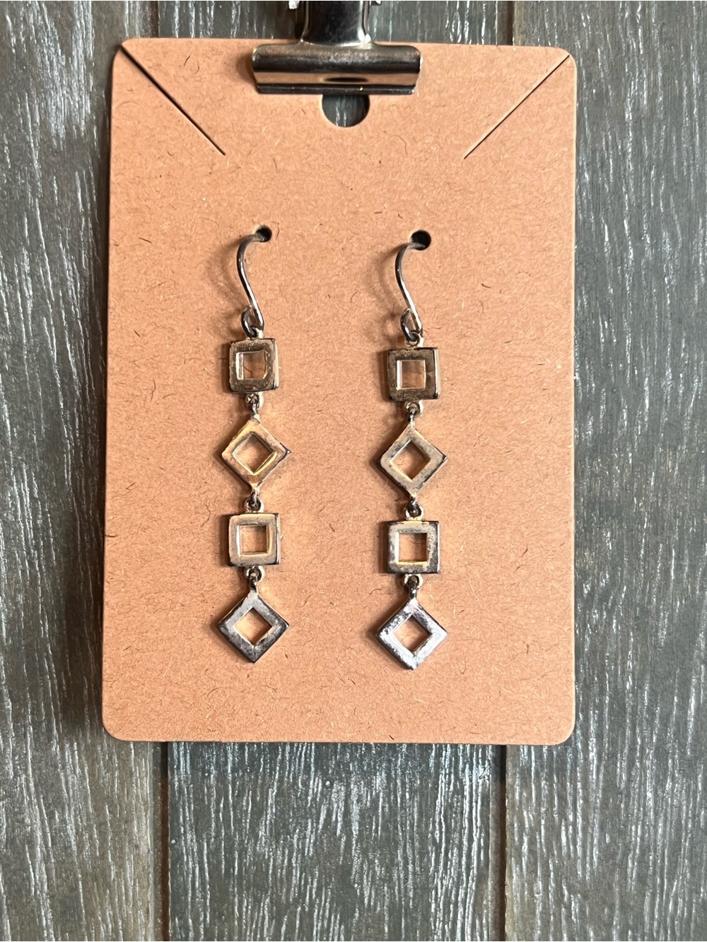 Vintage Distressed Dainty Silver-Tone Geometric Drop Earrings - Women Jewelry